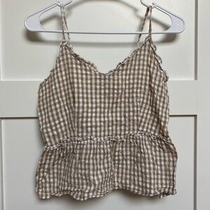 White and Tan Gingham Women's Tank